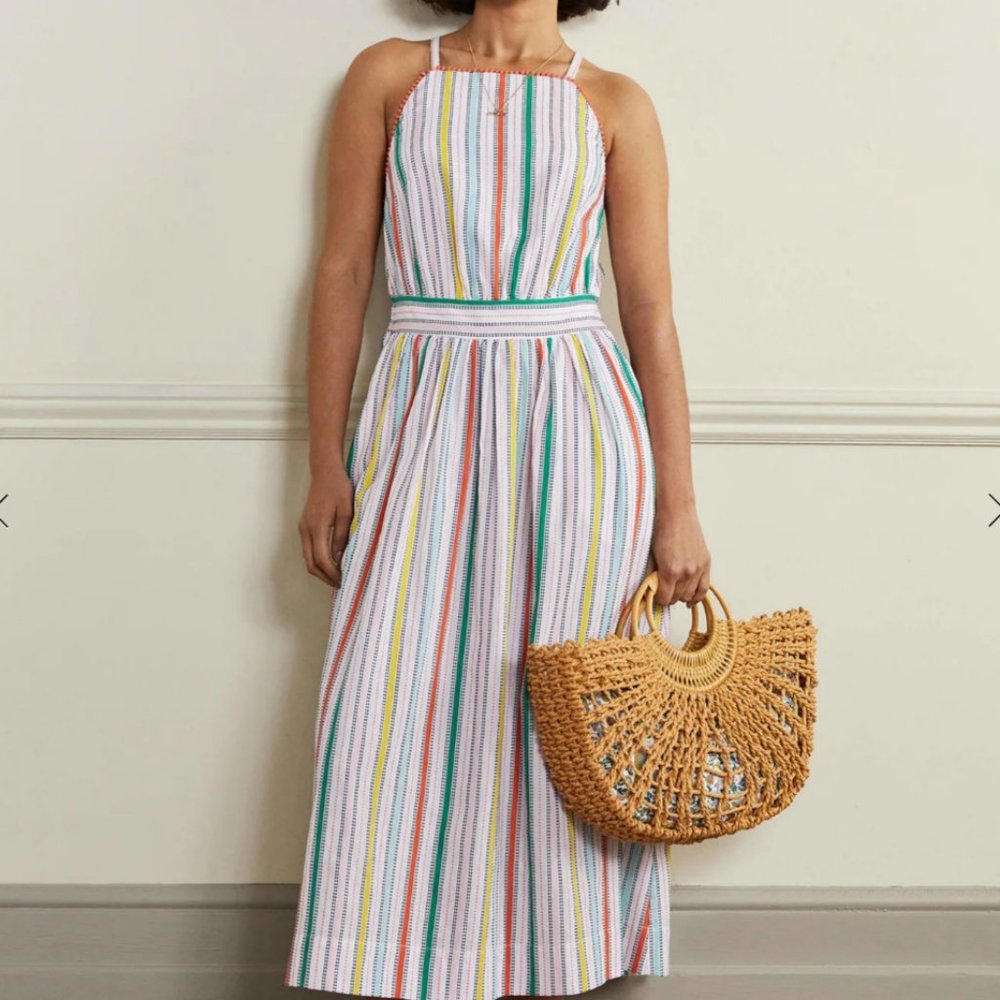 Boden Stripe Halterneck Midi Dress Sweetcorn and Green Pepper- 12 R Free Ship!